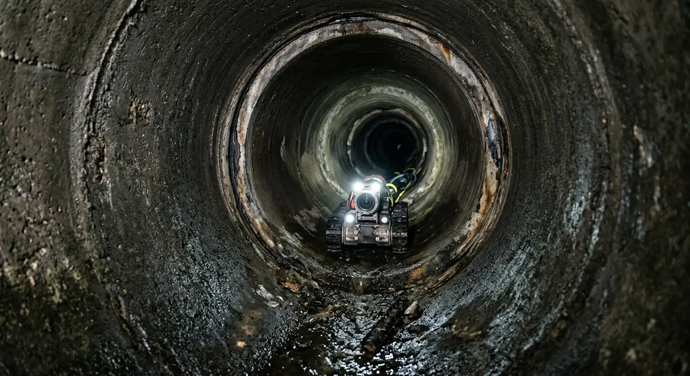Robotic sewer camera inspecting pipe interior for Sewer Line Cleaning in Edinboro